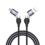 by кабель для зарядки diverse 4в1 usb/ip/microusb /type-c, 1м,быстрая зарядка 65w, тканевый, черный от магазина Барс