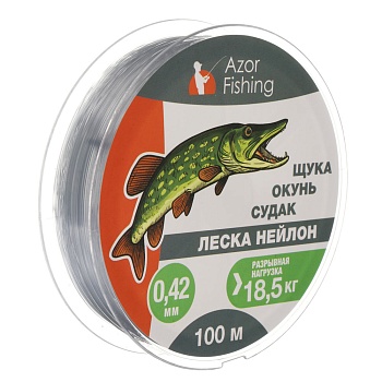 леска "щука, окунь, судак" тм azor fishing, нейлон, 100м, 0,42мм, 18,5кг, серая