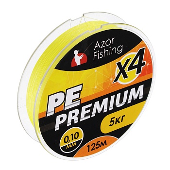 azor fishing леска плетеная, pe премиум 4 нити, 125м, 0,10мм, 5,0кг, желтая