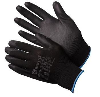перчатки нейлоновые gward black с полиуретановым покрытием черные, l 12/240
