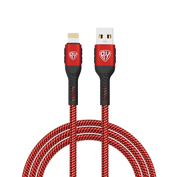 by кабель для зарядки silky ip, 1м, быстрая зарядка 2.4а, 12w, тканевый, красный от магазина Барс