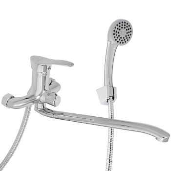 rain смеситель для ванны мира, изогнутый излив 35см, душ. набор, картридж 35мм, латунь, хром
