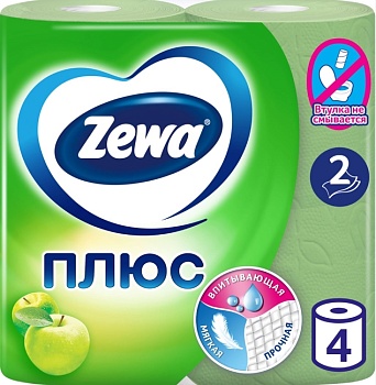 бумага туалетная zewa plus 2-х слойная 4рул/уп. аромат яблока /24