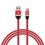 by кабель для зарядки элегант micro usb, 1м, 3а, быстрая зарядка qc3.0, тканевая оплётка, красный от магазина Барс