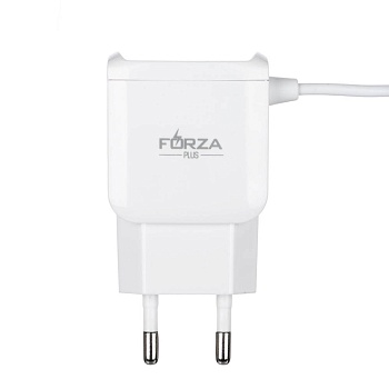 forza сетевое зарядное устройство старт, встроенный кабель, 2xusb, 2а, 5в, белый от магазина Барс