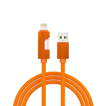 by кабель для зарядки flow ip, 1м, быстрая зарядка 2.4а, 12w, тканевый, оранжевый от магазина Барс
