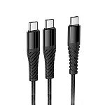 кабель для зарядки 2в1 type c-type c/type c hoco. модель x123 victory, 1 м, черный