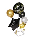 набор воздушных шаров тм fntastic 6 шт с подставкой, фольга, пластик, картон, "happy birthday", черн