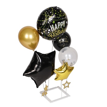 набор воздушных шаров тм fntastic 6 шт с подставкой, фольга, пластик, картон, "happy birthday", черн