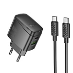 hoco. зарядное устройство модель cs61a, usb+c 30w+ кабель для зарядки с-с, цвет: черный от магазина Барс