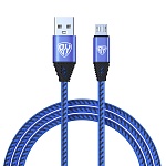 by кабель для зарядки премиум micro usb, 1м, 2а, кожаная оплётка, синий от магазина Барс