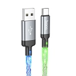 кабель для зарядки usb(a)-type c hoco. модель u112 shine, 1 м, светящийся, серый