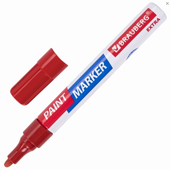 маркер-краска лаковый extra (paint marker) 4 мм, красный, усиленная нитро-основа, brauberg, 