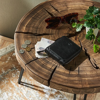 юl портмоне мужское на молнии, пу, 11х9,5х2,5см,черный, пм22-01