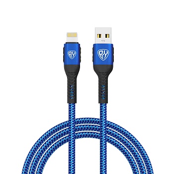by кабель для зарядки silky ip, 1м, быстрая зарядка 2.4а, 12w, тканевый, синий от магазина Барс
