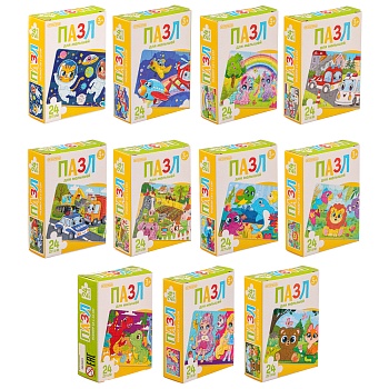 игроленд пазл 24 детали мультфильмы, картон, 18х13см, 8-12 дизайнов, origami