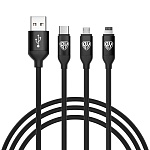 by кабель для зарядки 3 в 1 ip/micro usb/type-c, 1.5м, 2.4а, прорезиненная оплетка, черный от магазина Барс