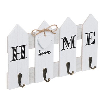 ключница открытого типа home на 4 крючка, 27х15 см, мдф, металл