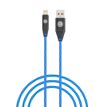 всёгазин кабель для зарядки светящийся ip, 1м, 2.4а, быстрая зарядка, led подсветка,синий от магазина Барс