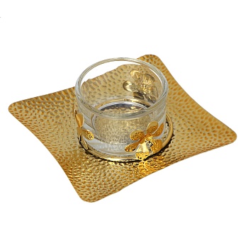 подсвечник металлический со стеклянным стаканом для одной свечи, 10х10х3 см, арт.2