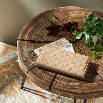 юl кошелек женский на молнии, пу, 19,5х10см, строчка, бежевый