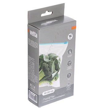 пакеты с замком-слайдером тм vetta, 15х20см, 50мкм, 1 литр, полиэтилен, 16шт от магазина Барс