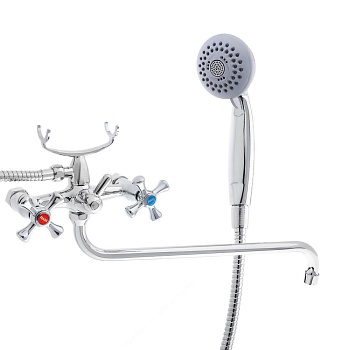 rain смеситель для ванны нефрит, круглый излив 40см, керам. кран-буксы 1/2, душ. набор, латунь, хром