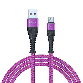 forza кабель для зарядки венеция micro usb, 1м, 2а, тканевая оплётка, 3 цвета, пакет от магазина Барс