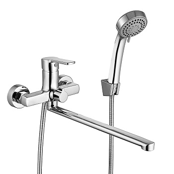 rain смеситель для ванны опал, прямой излив 35см, душ. набор, картридж 35мм, латунь, хром