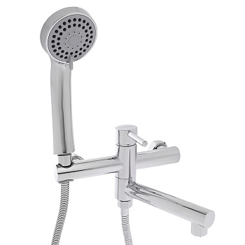 rain смеситель для ванны, прямой излив 18см, душ. набор, картридж 25мм, латунь, хром