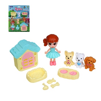 игроленд кукла с питомцем и акс., pp, abs,21,5х3,5х27,3 см, 3 дизайна