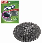 губка (мочалка) для посуды металлическая, большая, сетчатая, 38 г, paclan "practi"
