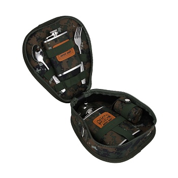 azor fishing набор походный, нерж.сталь,2 фляги,вилка,ложка,воронка и 4 стакана + чехол для стаканов