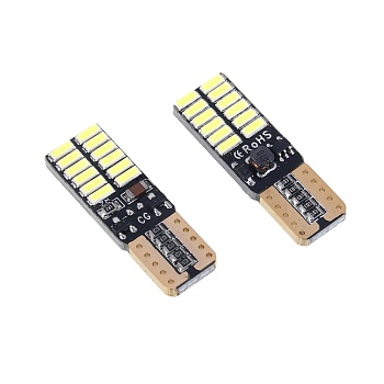ng лампа светодиодная t10, canbus, (24smd-4014, параллельные чипы),12-24в,белый, 2 шт., блистер