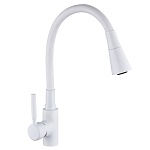 союзкран смеситель для кухни, гибкий излив, керам. картридж 35мм, белый, цинк, sk01-f132