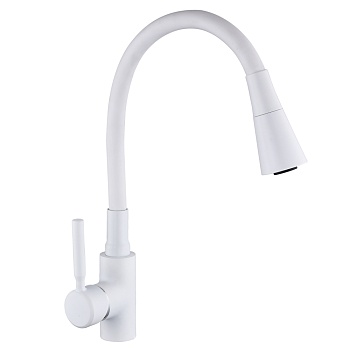 союзкран смеситель для кухни, гибкий излив, керам. картридж 35мм, белый, цинк, sk01-f132