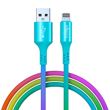 forza кабель для зарядки радуга ip, 1м, 2а, тканевая оплётка, пакет от магазина Барс