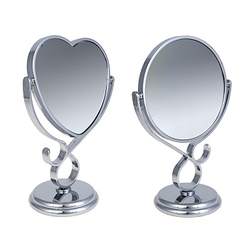 юниlook зеркало на фигурной подставке, пластик, стекло, круг 26х17,3см, сердце 24х17см, 2 дизайна