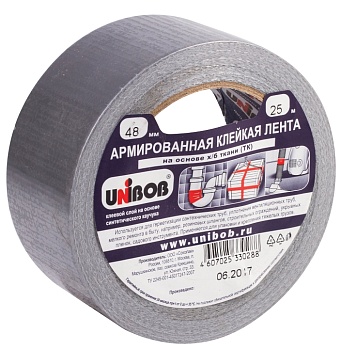клейкая лента армированная 48мм х 25м, тканевая основа, прочная, европодвес, unibob, 29836