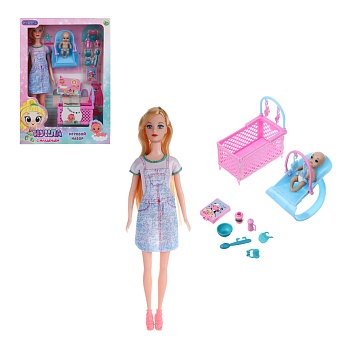 игроленд набор игровой, кукла с младенцем и акс., abs, pp, pvc, 23х6х32 см, 2 диз.