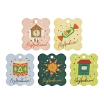 набор открыток-бирок подарочных, 5 шт, 5 дизайнов, 6x5 см, бумага