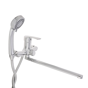 rain смеситель для ванны обсидиан, прямой излив 35см, душ. набор, картридж 35мм, латунь, хром