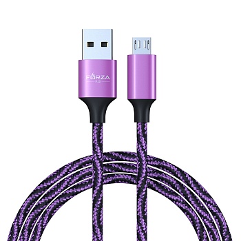 forza кабель для зарядки серпантин micro usb, 1м, 1.5а, тканевая оплётка, 4 цвета, пакет от магазина Барс