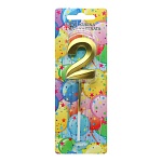 свеча в торт "грани", цифра 2, 4,8см, золото