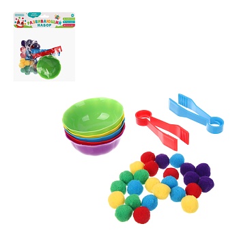 развивающий набор игроленд тарелочки, шарики, пинцет, pp, текстиль, 13х19х3см