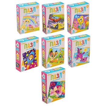 игроленд пазл 15 деталей мультфильмы, картон, 18х13см, 8-12 дизайнов, origami