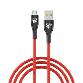 by кабель для зарядки smart micro usb, 1м, 3a, быстрая зарядка qc 3.0, тканевая оплетка, красный от магазина Барс