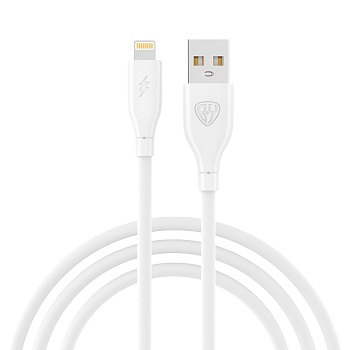кабель для зарядки usb(a)-ip by эко, 1м, быстрая зарядка 2.4а, 12вт, прорезиненный, белый от магазина Барс