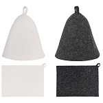 набор банный эконом 2 предмета без вышивки (шапка, коврик) в пакете, войлок белый/серый