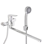 rain смеситель для ванны лазурит, прямой излив 35см, картридж 35мм, с душ. набором, латунь, хром